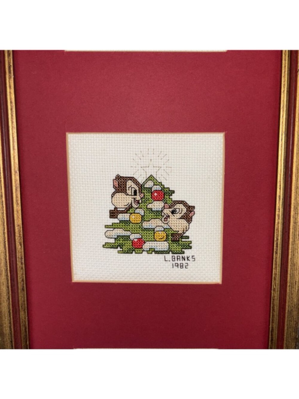 Disney CHRISTMAS Cross Stitch Matted Framed Mickey Donald Pluto And Chip N Dale - Picture 4 of 8